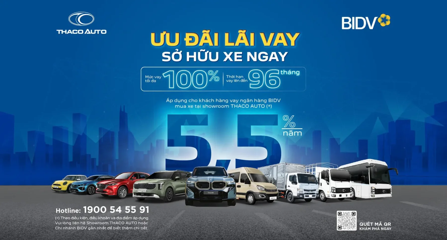 THACO AUTO hợp tác BIDV triển khai gói vay mua xe ưu đãi đến 100% giá trị xe, lãi suất chỉ từ 5.5%/năm
