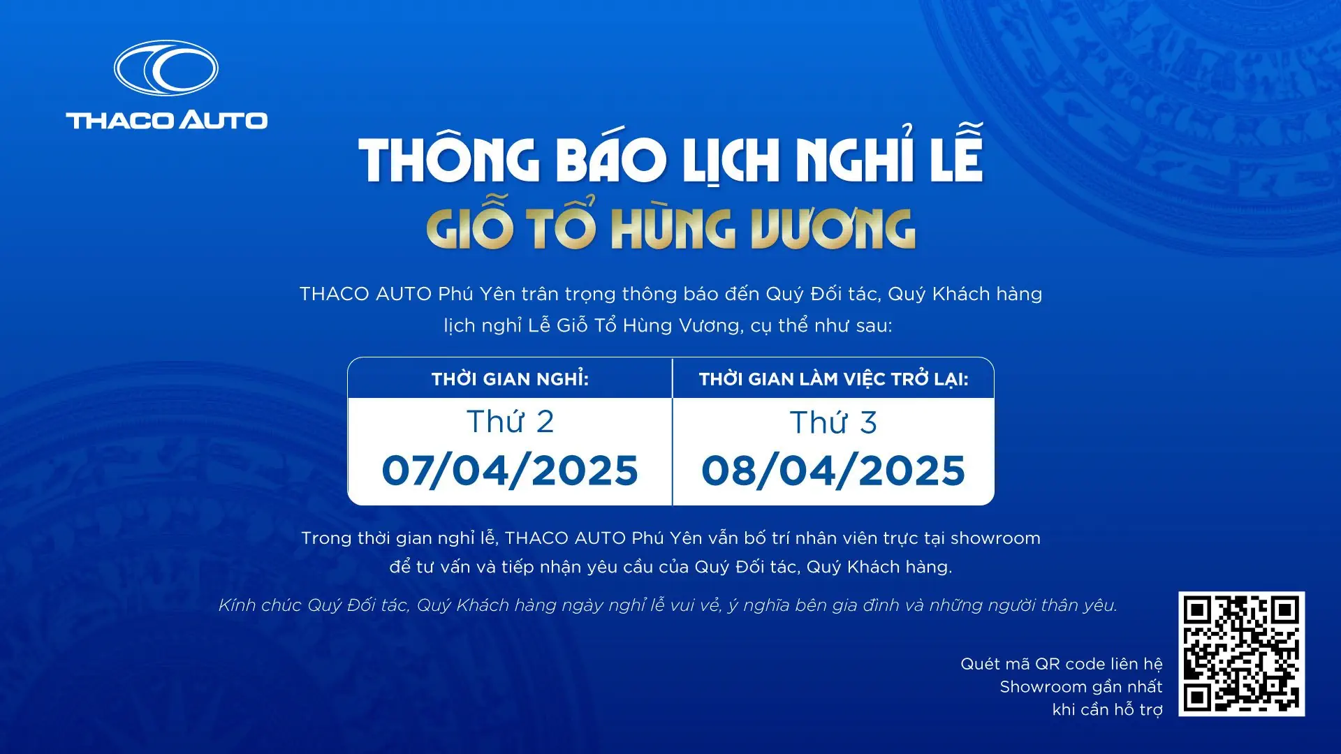 THACO AUTO Phú Yên thông báo lịch nghỉ lễ giỗ tổ Hùng Vương 2025
