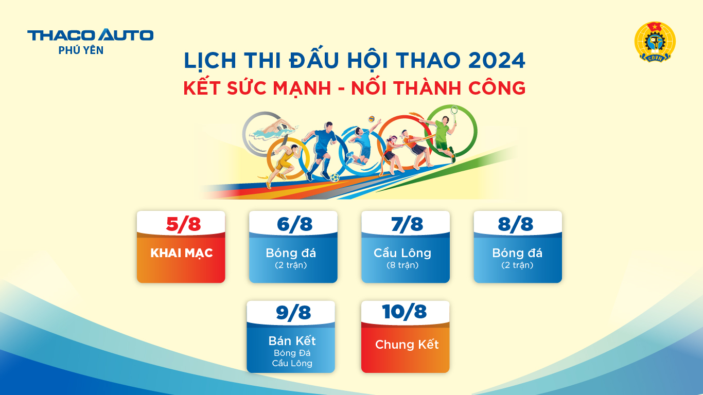 Lịch thi đấu Hội thao “Kết sức mạnh - Nối thành công” năm 2024 tại THACO AUTO Phú Yên